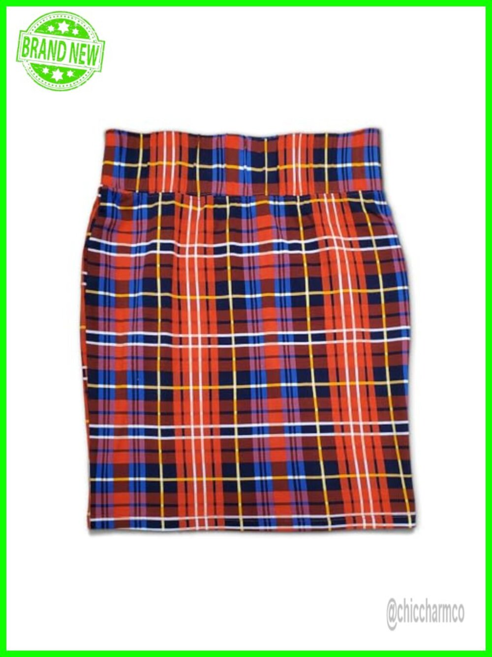 High Rise Cotton Spandex Plaid Skirt Casual Spring Summer